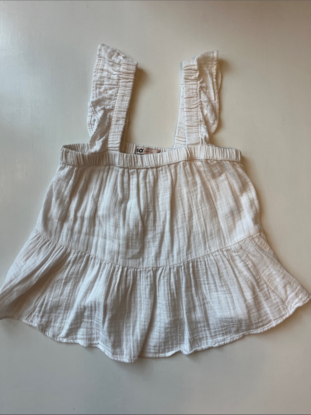 SO White Gauze Ruffle Swing Tank Top